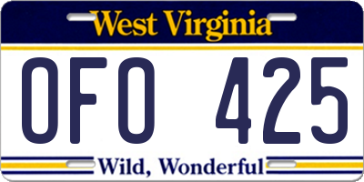 WV license plate OFO425
