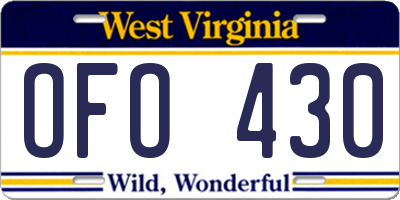 WV license plate OFO430