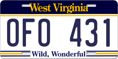 WV license plate OFO431