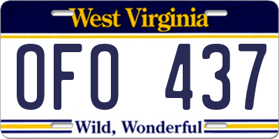 WV license plate OFO437