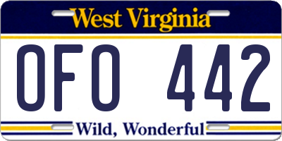 WV license plate OFO442