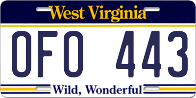 WV license plate OFO443