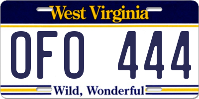 WV license plate OFO444