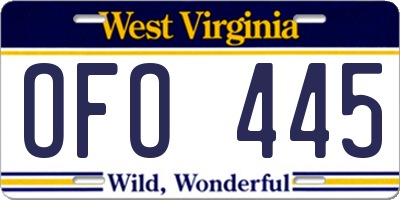 WV license plate OFO445
