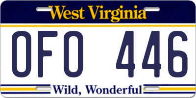 WV license plate OFO446