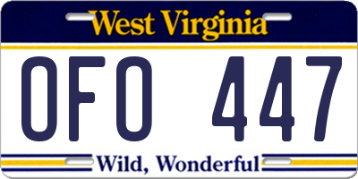 WV license plate OFO447