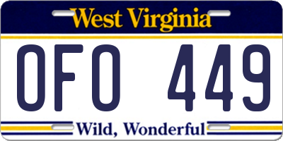 WV license plate OFO449