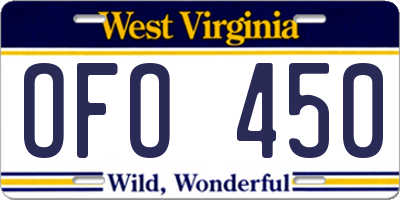WV license plate OFO450
