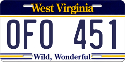 WV license plate OFO451