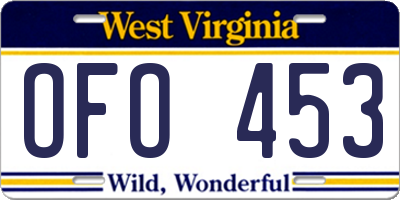 WV license plate OFO453