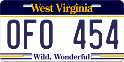 WV license plate OFO454