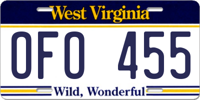 WV license plate OFO455