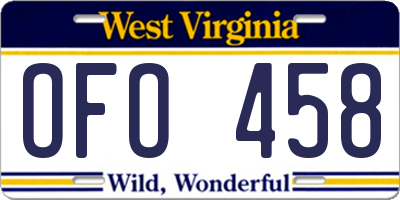 WV license plate OFO458