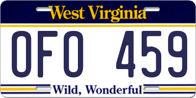 WV license plate OFO459