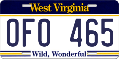 WV license plate OFO465