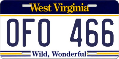 WV license plate OFO466