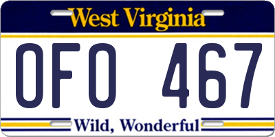 WV license plate OFO467