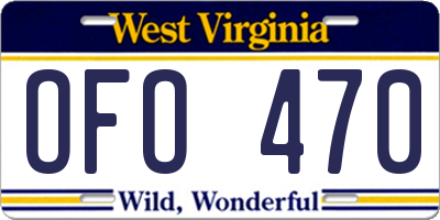 WV license plate OFO470