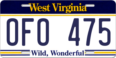 WV license plate OFO475