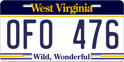 WV license plate OFO476