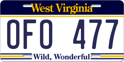 WV license plate OFO477