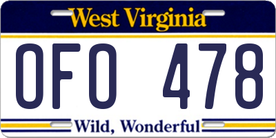 WV license plate OFO478