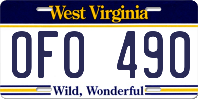 WV license plate OFO490