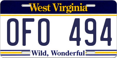 WV license plate OFO494