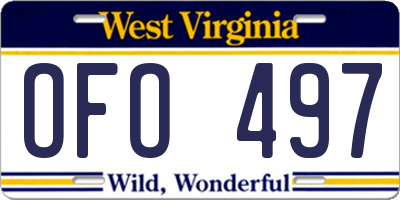 WV license plate OFO497