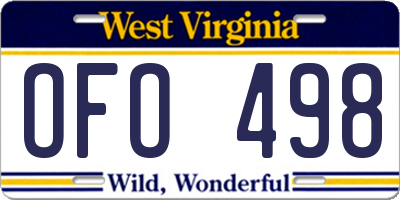 WV license plate OFO498