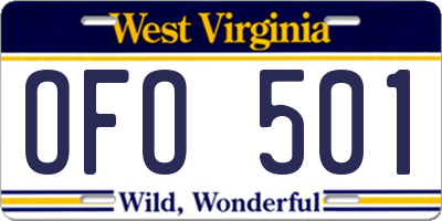 WV license plate OFO501