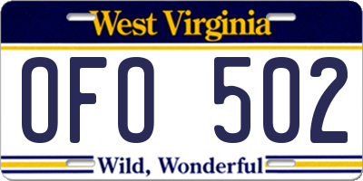 WV license plate OFO502