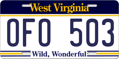 WV license plate OFO503