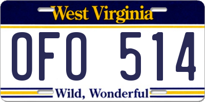 WV license plate OFO514