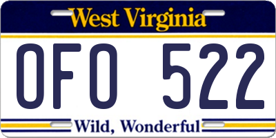 WV license plate OFO522