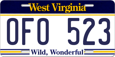WV license plate OFO523