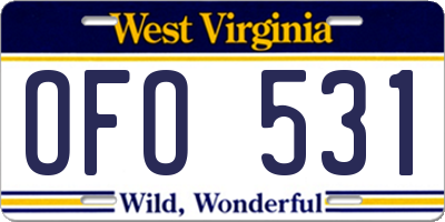 WV license plate OFO531