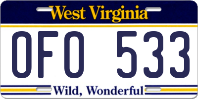 WV license plate OFO533