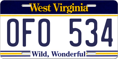 WV license plate OFO534