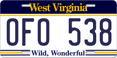 WV license plate OFO538
