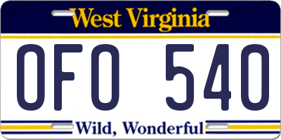 WV license plate OFO540
