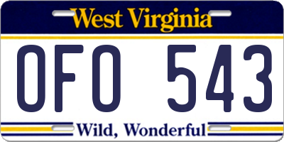 WV license plate OFO543