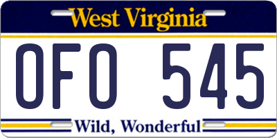 WV license plate OFO545