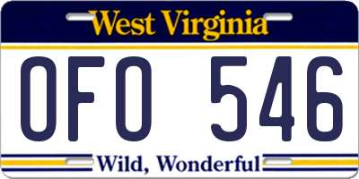 WV license plate OFO546