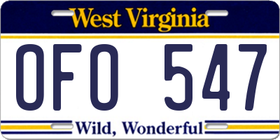 WV license plate OFO547