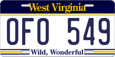 WV license plate OFO549
