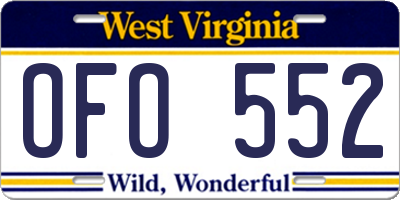 WV license plate OFO552