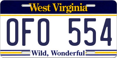 WV license plate OFO554