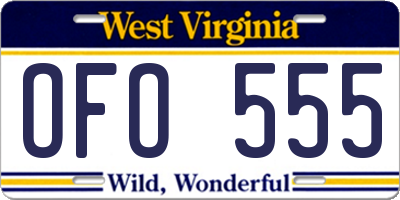 WV license plate OFO555