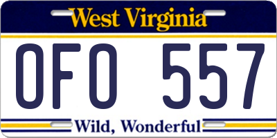 WV license plate OFO557